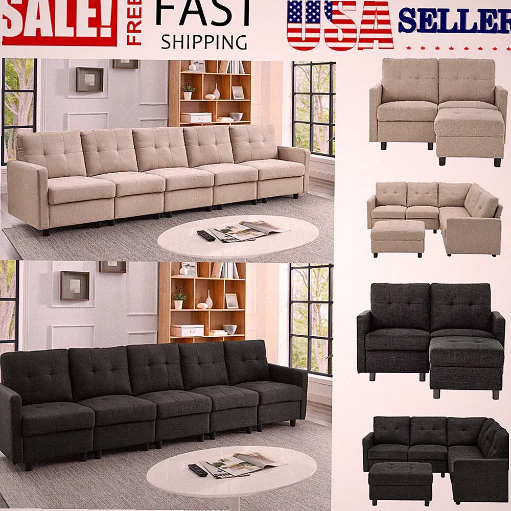 Modern 7 Seat Modular Sectional Sofa Couch Fabric Upholstered Sofa Living Room