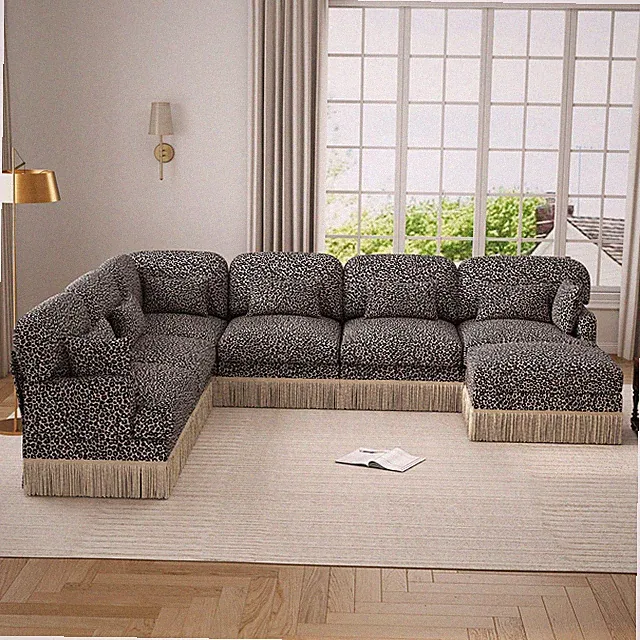 Modern 7-Seater Leopard Print Chenille Modular Sectional