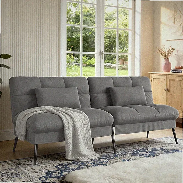 Modern 72" Grey Futon Sofa Bed with Multi-Position Backrest for Living Room