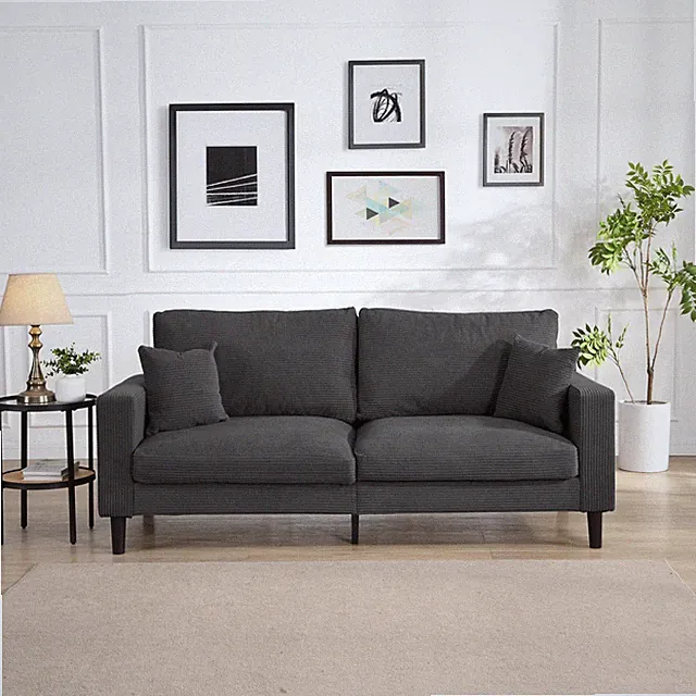 Modern 72" Sofa Soft Corduroy Fabric Upholstery Couch 2-Seater Wooden Legs Comfy