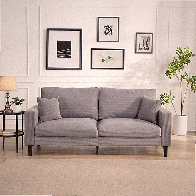 Modern 72" Sofa Soft Corduroy Fabric Upholstery Couch 2-Seater Wooden Legs Gray