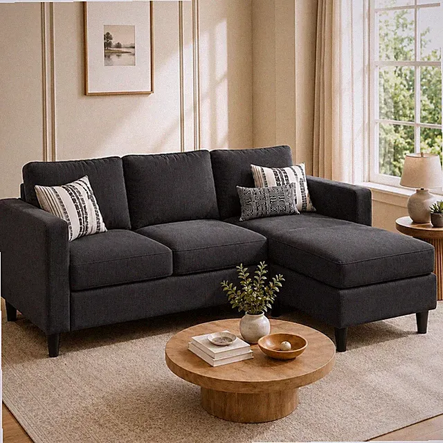 Modern 73.6" L-Shaped Sectional Sofa with Reversible Ottoman for Small Spaces