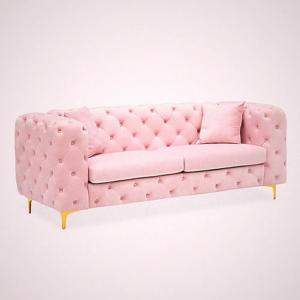 Modern 75in Velvet Tufted Deep Seat Sofa Upholstered Chesterfield Style Couch