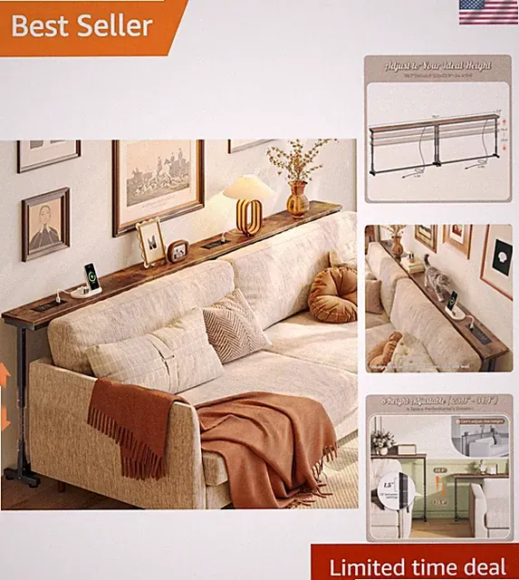 Modern 78.7'' Behind the Sofa Table with Built-In Power for Ultimate Convenience