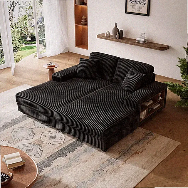 Modern 79.5" Oversized Sectional Sofa with Storage Chaise & Sleeper Bed, Black