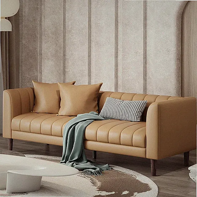 Modern 83" Faux Leather Sofa Couch with Pillows for Small Spaces, Brown