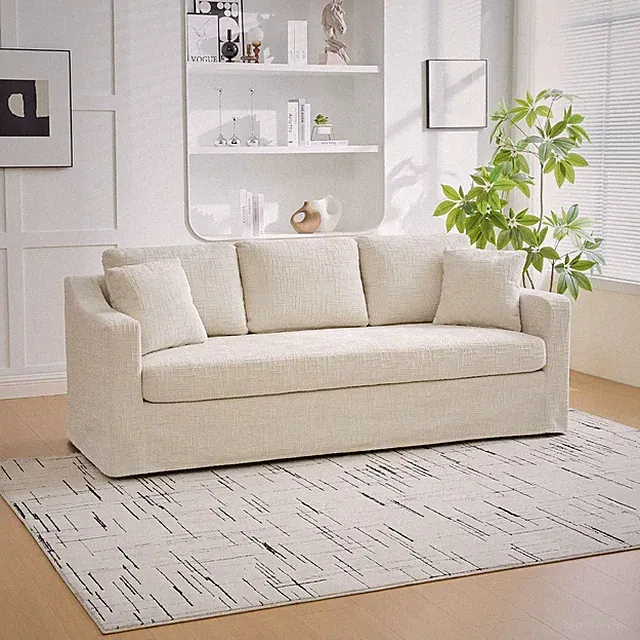 Modern 84" Beige Modular Sofa Couch, 3-Seater Chenille Loveseat for Small Spaces