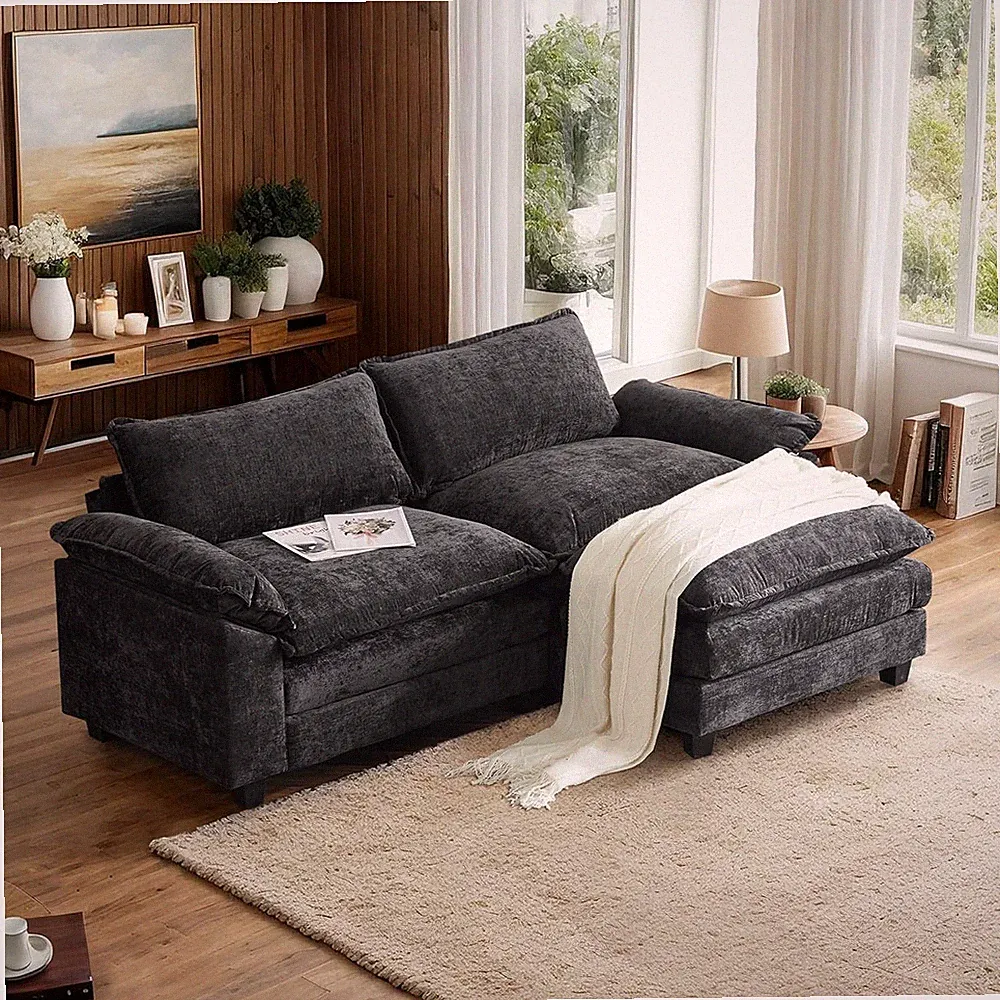Modern 87" Convertible Sectional Sofa with Ottoman for Small Spaces - Black