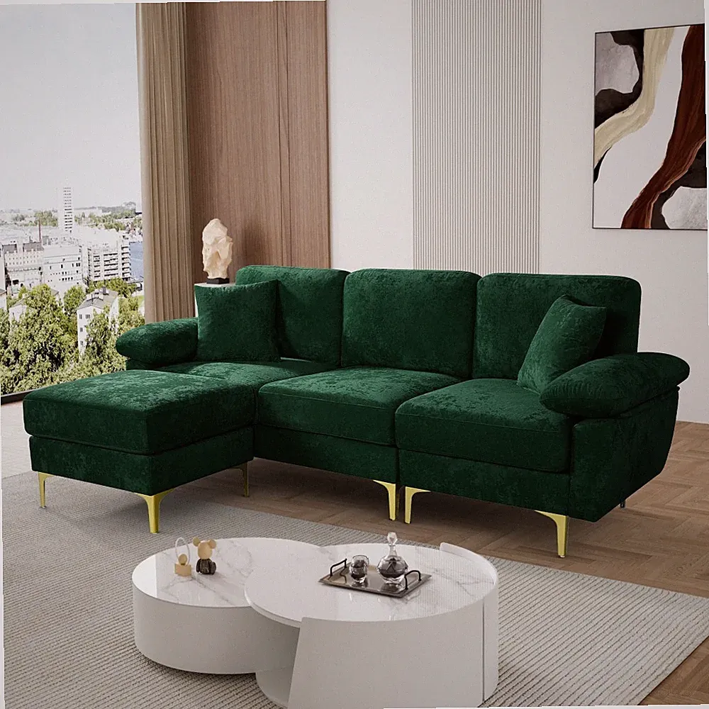 Modern 91" Velvet Oversized 3 Seater Deep Seat L-Shaped Sectional Sofa Couch