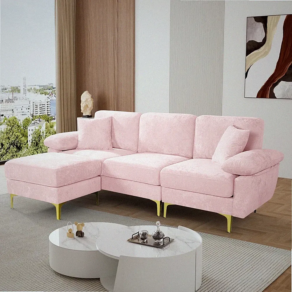 Modern 91" Velvet Oversized 3 Seater Deep Seat L-Shaped Sectional Sofa Couch