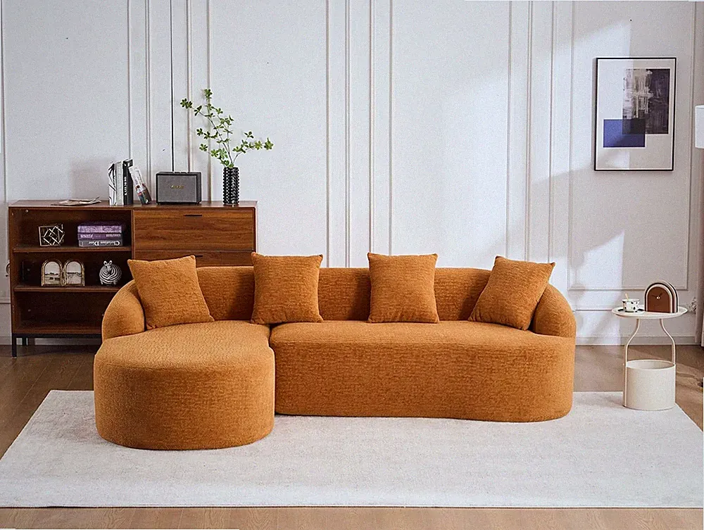 Modern 99" Curved Sectional Sofa with Chaise & 4 Pillows - Orange