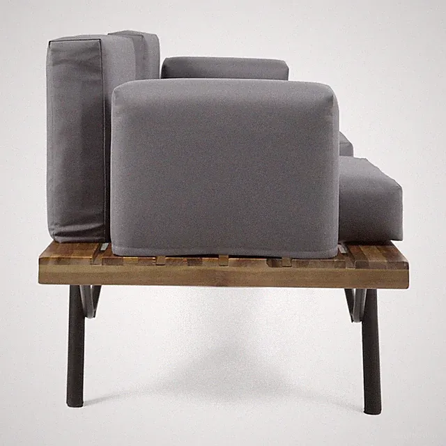 Modern Acacia Wood 2 Seater Sofa with Water Resistant Cushions & Metal Legs