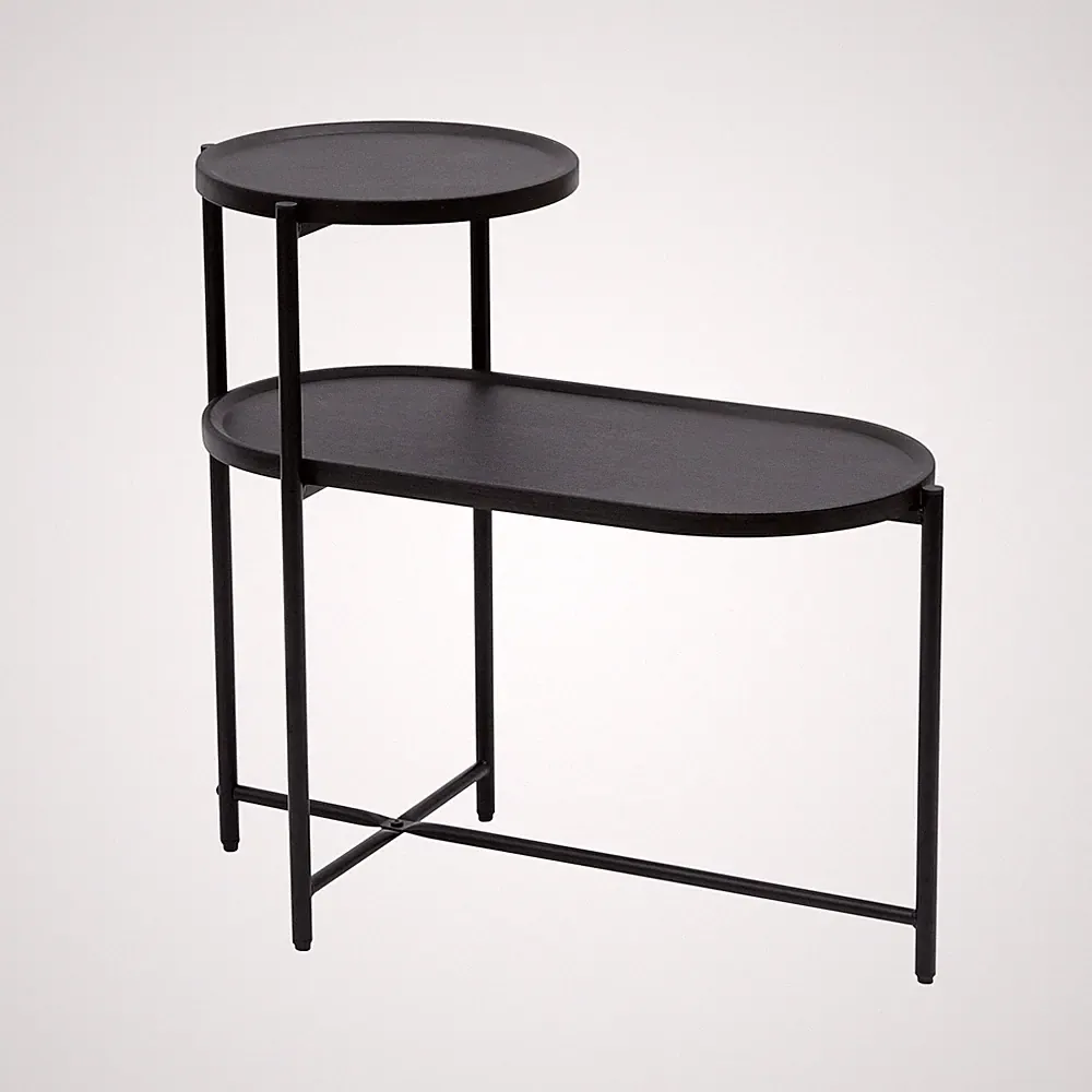 Modern and simple design: 2-story oval coffee table with storage tray (black)