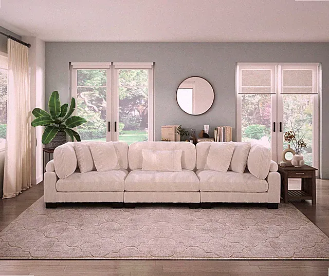Modern Beige 135" Plush Modular Sofa Fabric Upholstered Contemporary Living Room