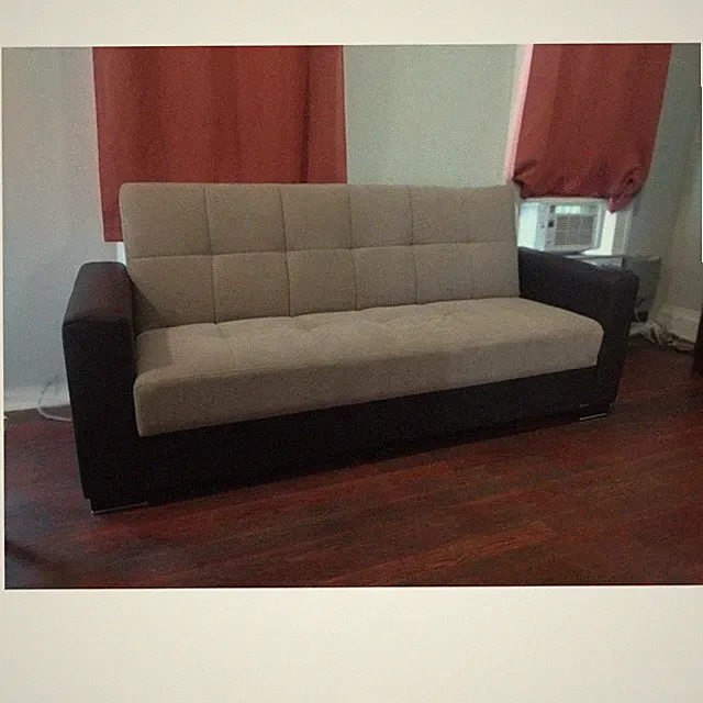 Modern Beige Brown Convertible Futon Sofa Bed, Sleeper, Up to 3 Seats, Used
