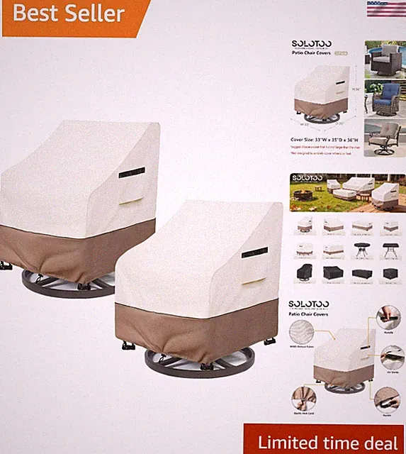 Modern Beige Heavy Duty Patio Chair Covers Set - Waterproof 33W x 35D x 36H