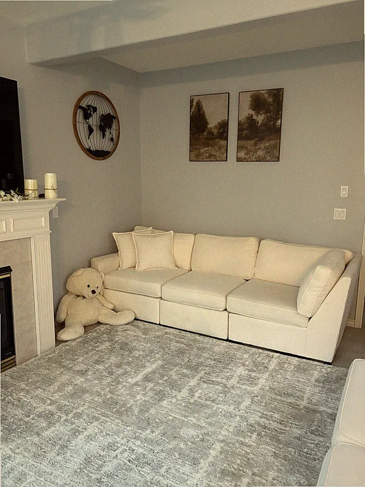 Modern Beige Sectional Sofa with Chaise, Cushions, 3-Seater, High Back