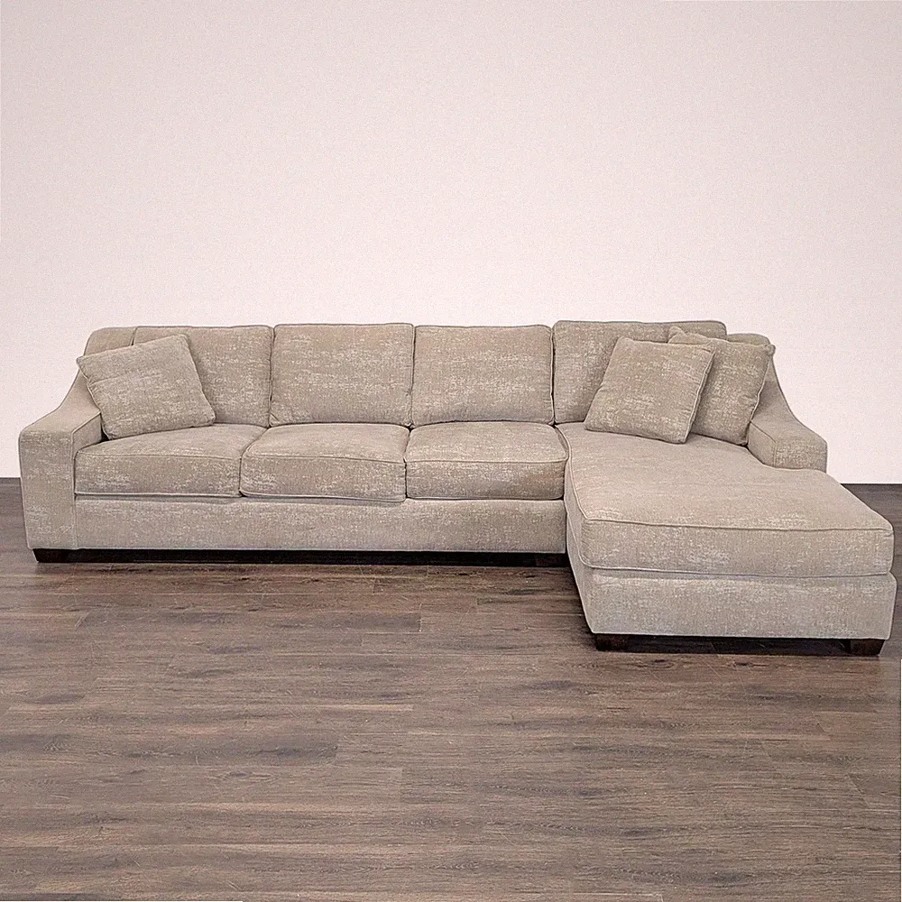 Modern Beige Sectional Sofa with Chaise & Throw Pillows