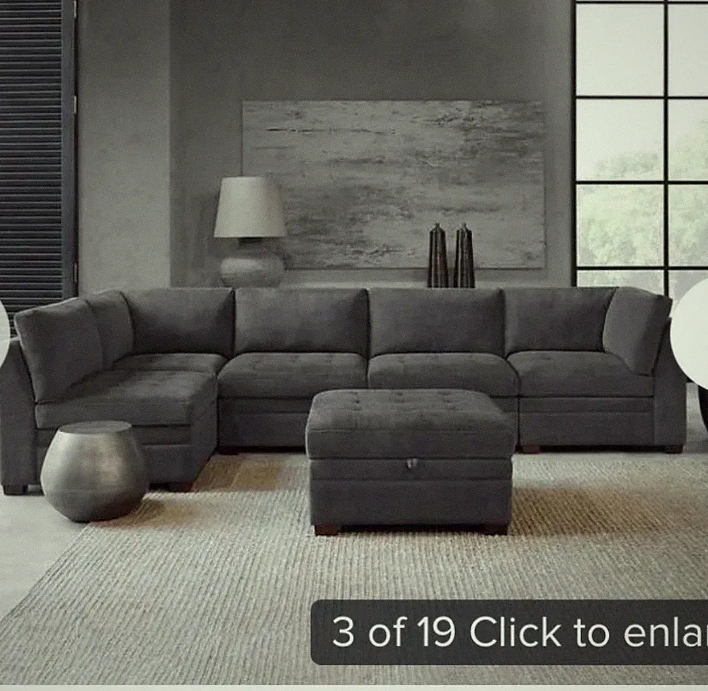 Modern Beige Sectional Sofa with Storage Ottoman – Costco Style