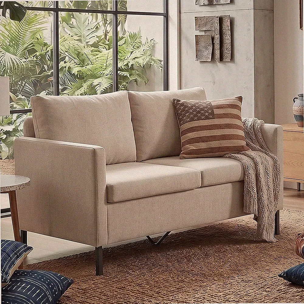 Modern Beige Small Loveseat Sofa Couch for Living Room, 51 Inch Upholstered