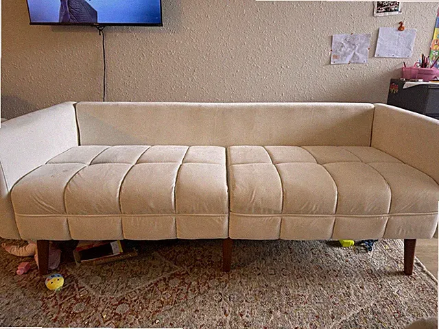 Modern Beige Tufted 3-Seat Sofa Polyester Upholstery Wood Legs Cushions