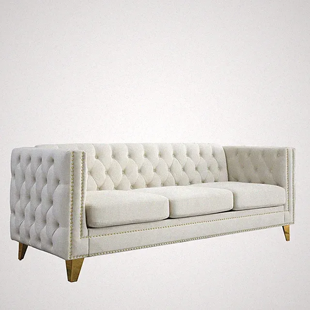 Modern Beige Velvet Sofa 80.5" Tufted Button Square Arm Couch w/Metal Legs
