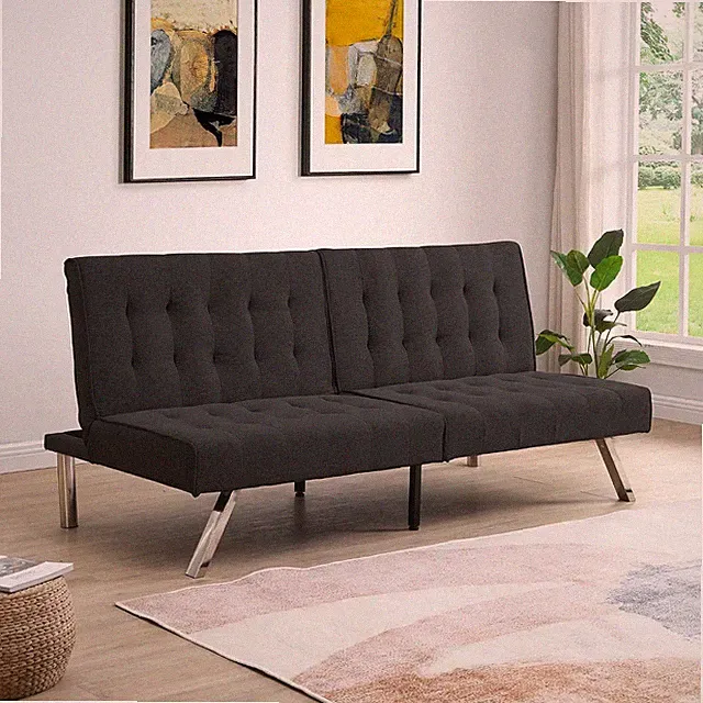 Modern Black Adjustable Sleeper Sofa Bed Loveseat - Faux Linen Futon
