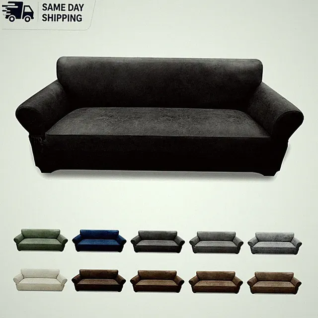 Modern Black Leather-Look Couch Cover with Elastic Bottom - 3 Seater Slipcover