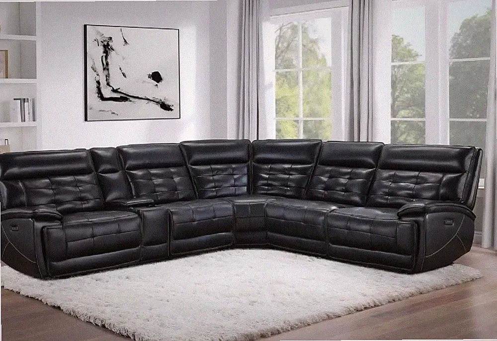 Modern Black Leather Sectional Sofa – Large Corner Couch – Excellent Condition