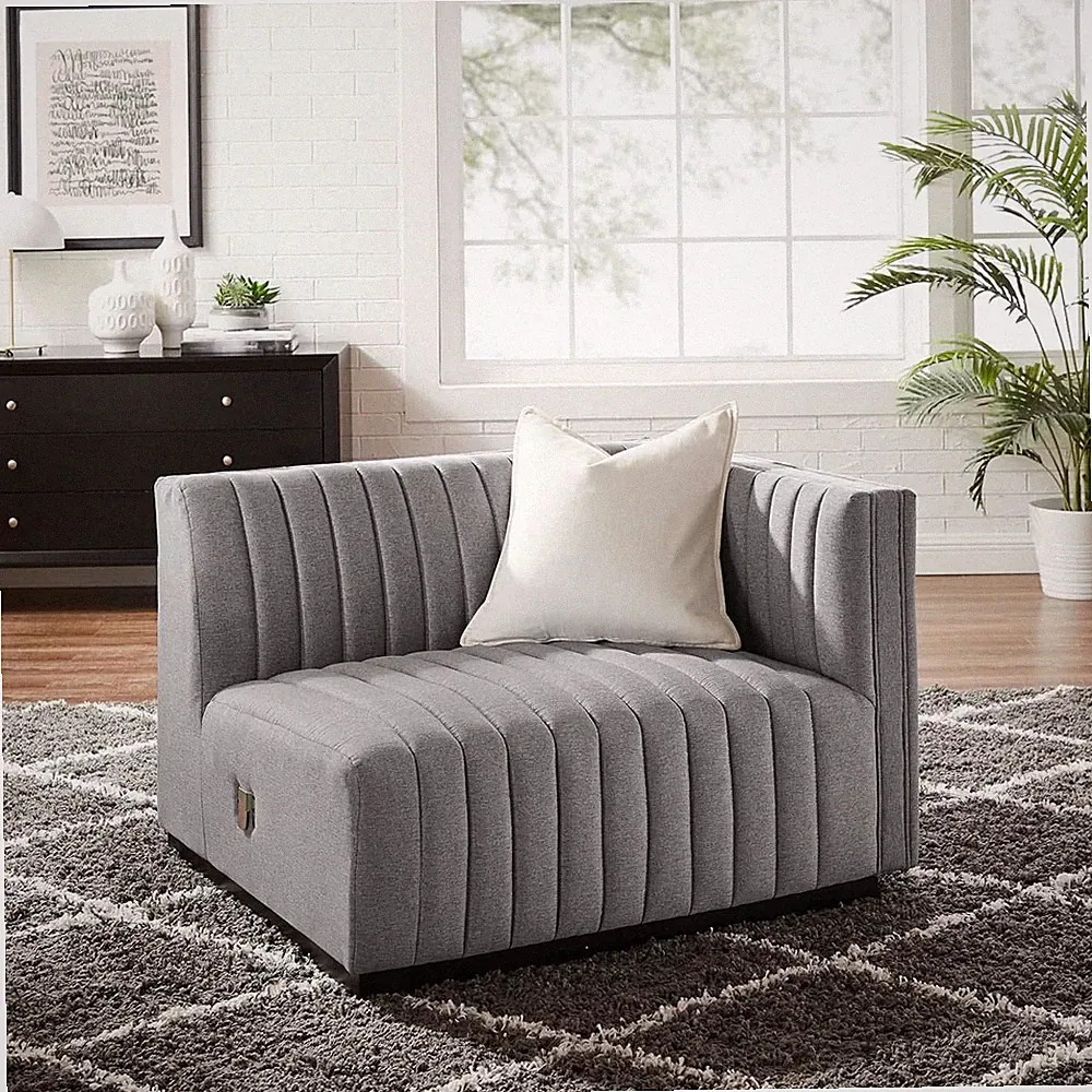 Modern Black & Light Gray Tufted Fabric Sectional Sofa Right-Arm Chair