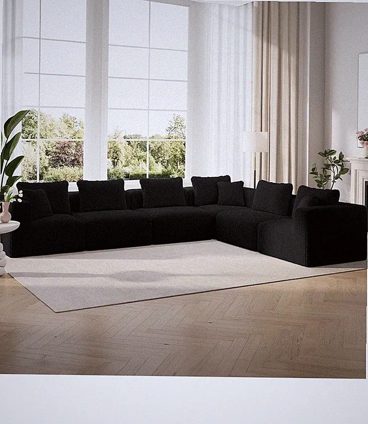 Modern Black Modular Sectional Sofa – Large L-Shaped Couch
