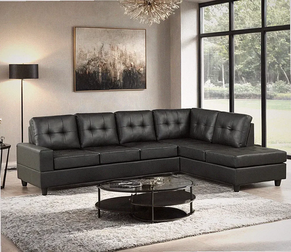 Modern Black PU Leather Sectional Sofa w/ Reversible Chaise, 5-Seat Large