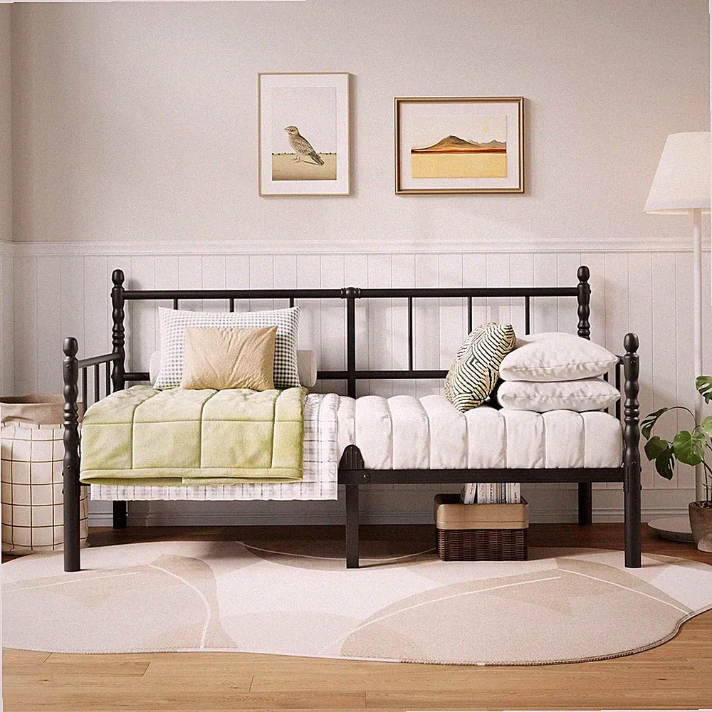Modern Black Twin Daybed Frame - Heavy Duty Metal Sofa Bed for Small Spaces