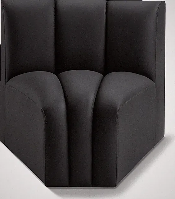 Modern Black Vegan Leather Curved Corner Sofa - Modular & Stylish Design