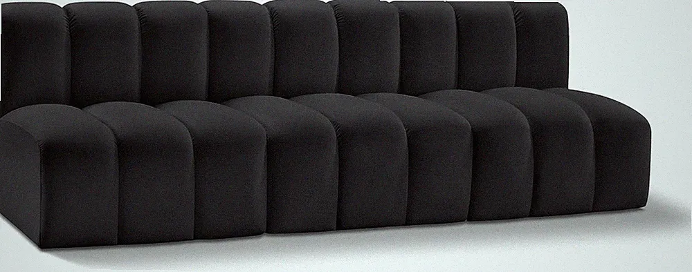 Modern Black Vegan Leather Modular Sofa with Deep Channel Tufting 89.5" W