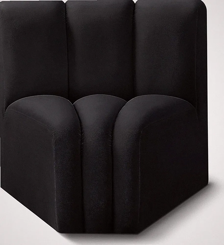 Modern Black Velvet Curved Corner Sofa with Channel Tufting, Modular Design