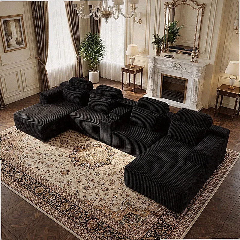 Modern Black Velvet L-Shaped Sectional Sofa Chaise Lounge Modular Couch Velvet