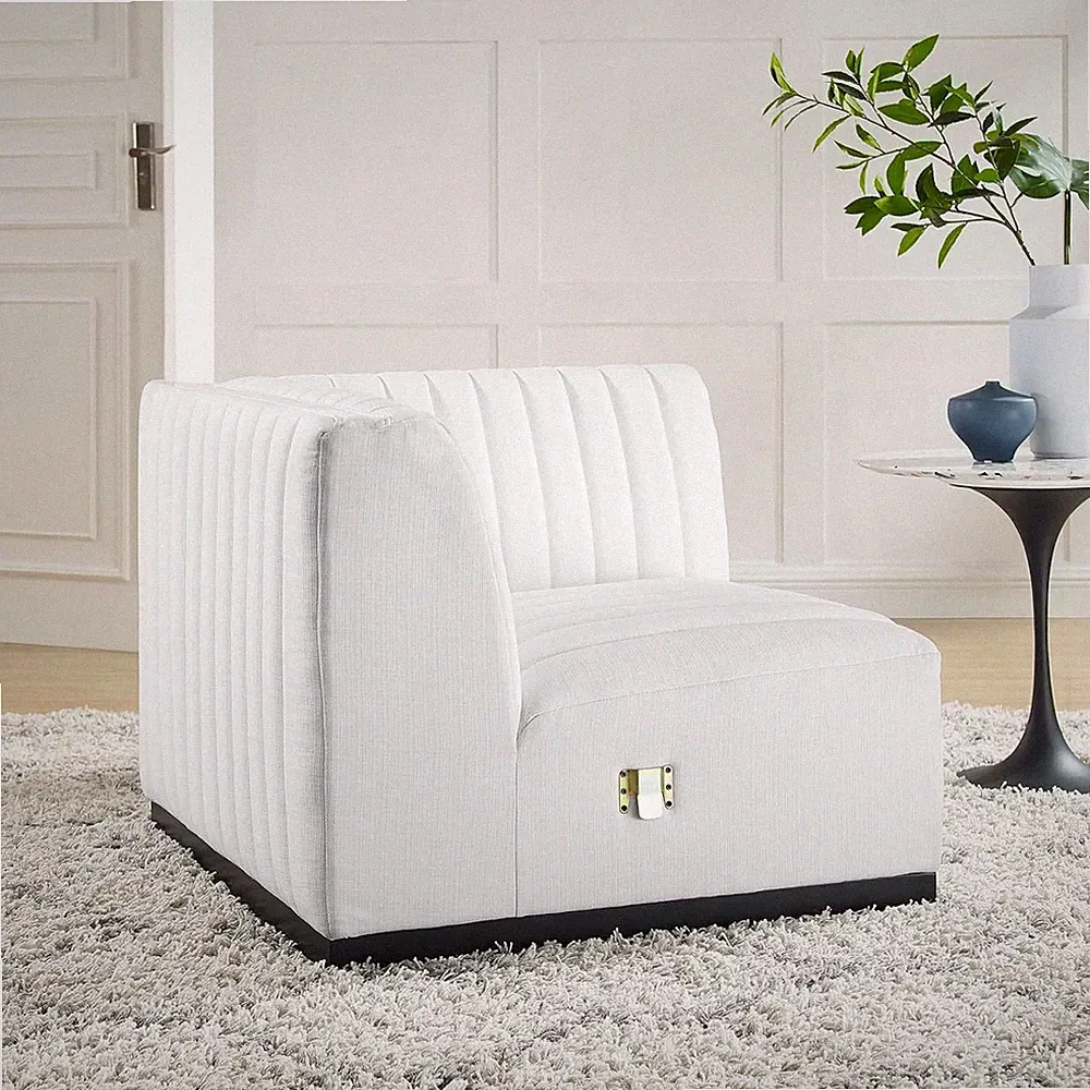 Modern Black & White Tufted Fabric Right Corner Sectional Sofa Chair