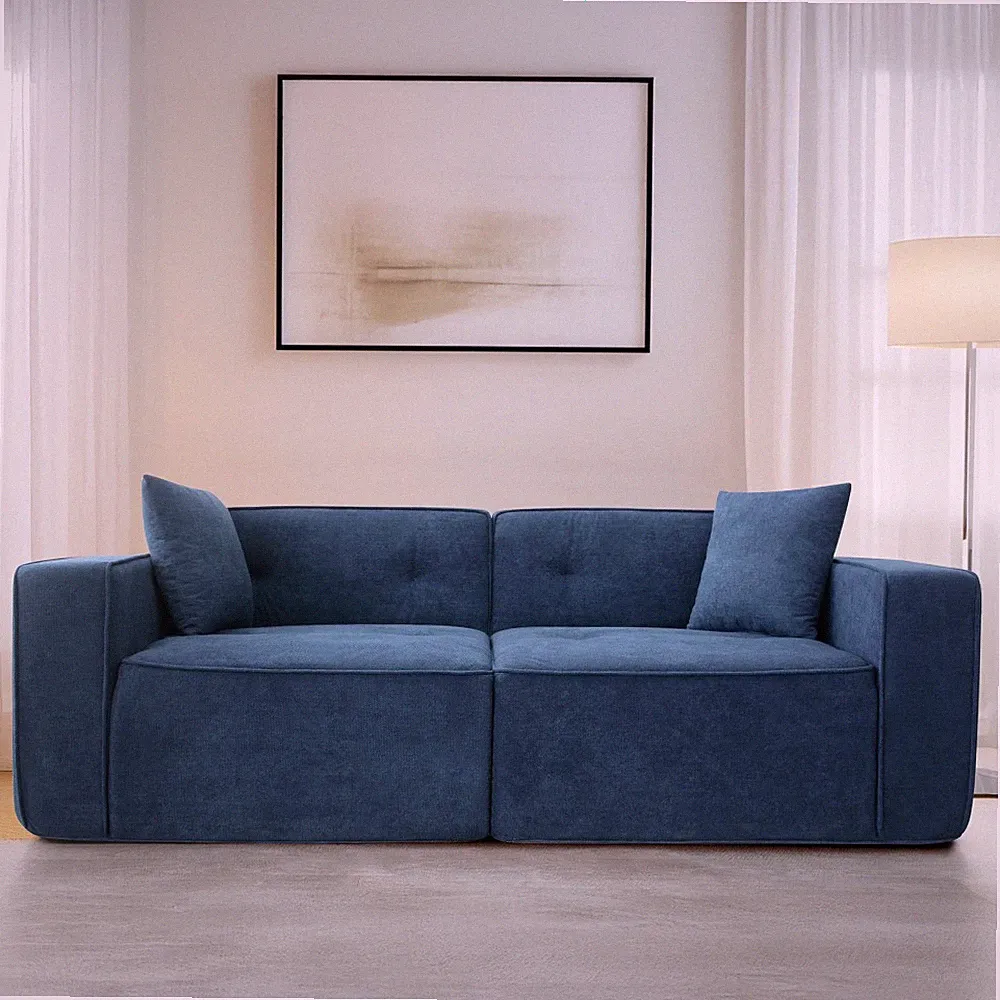 Modern Blue Sofa,3 Seat Fabric Sectional,Living Room Furniture,Plush Pillow Arm