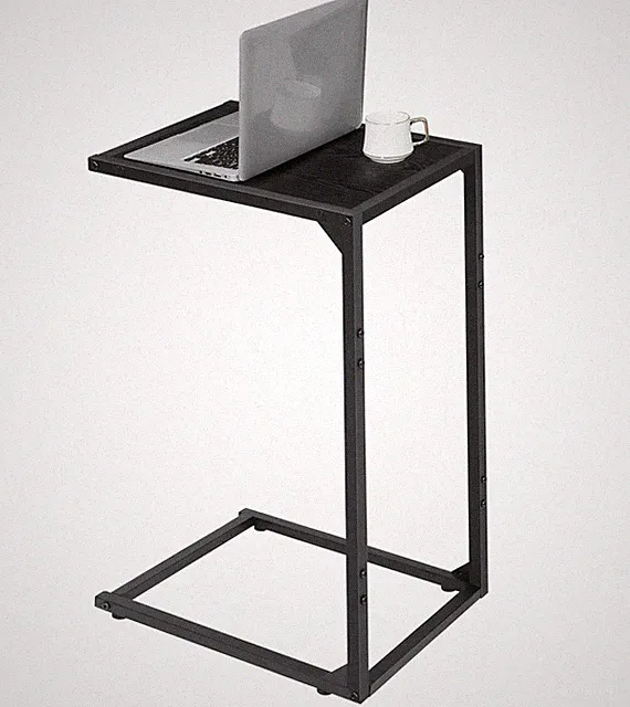 Modern C Shaped End Table Snack Side Table Couch That Slide Under Table Black