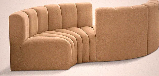 Modern Camel Velvet Modular Sofa with Deep Channel Tufting - 102" W