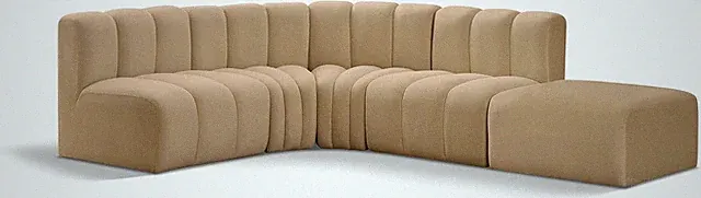 Modern Camel Velvet Modular Sofa with Deep Channel Tufting, 127"W x 61"D