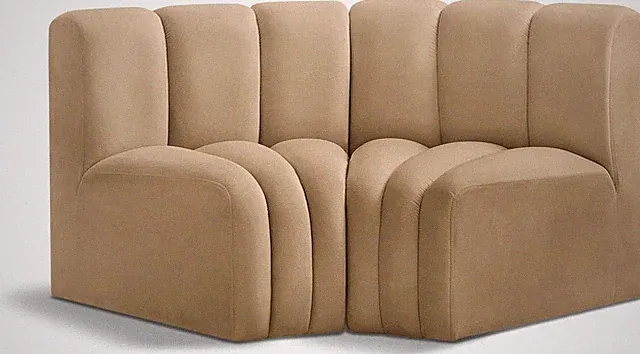 Modern Camel Velvet Modular Sofa with Deep Channel Tufting - 60" W