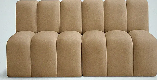 Modern Camel Velvet Modular Sofa with Deep Channel Tufting - 60" W