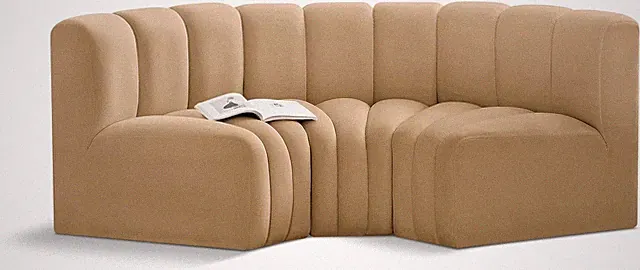 Modern Camel Velvet Modular Sofa with Deep Channel Tufting - 80"W