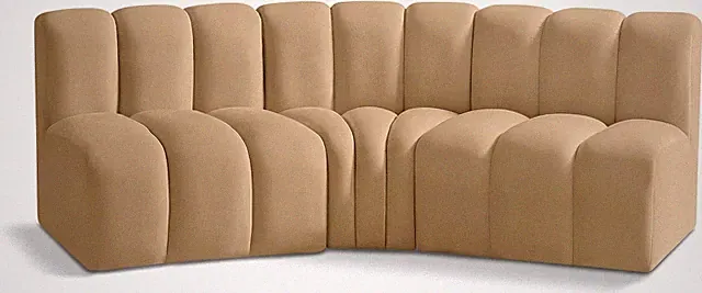 Modern Camel Velvet Modular Sofa with Deep Channel Tufting, 86" Wide
