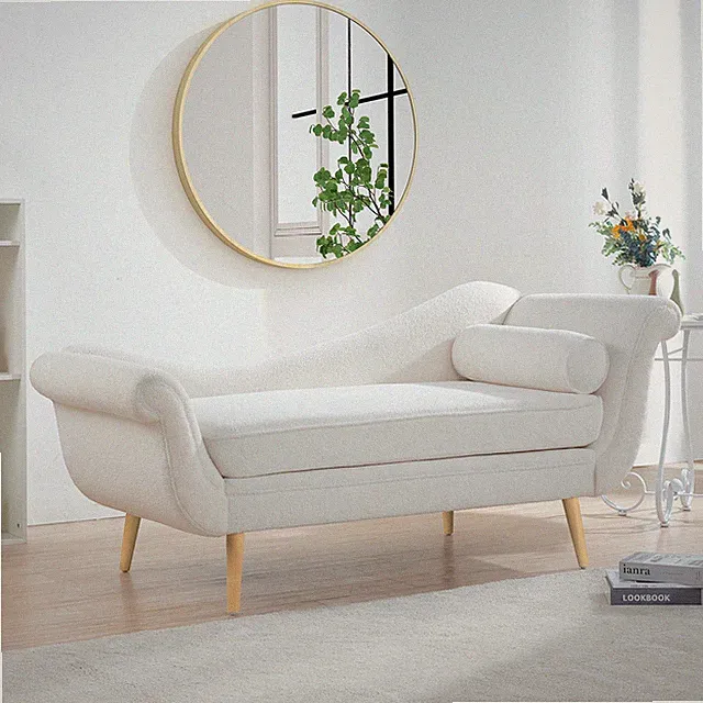 Modern Chaise Lounge Tufted Sleeper Lounge Sofa W/ Wooden Legs for Living Room