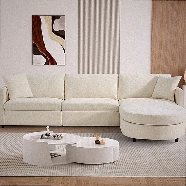 Modern Chenille L-Shaped Sectional Sofa Couch w/Ottoman Convertible Chaise Loung