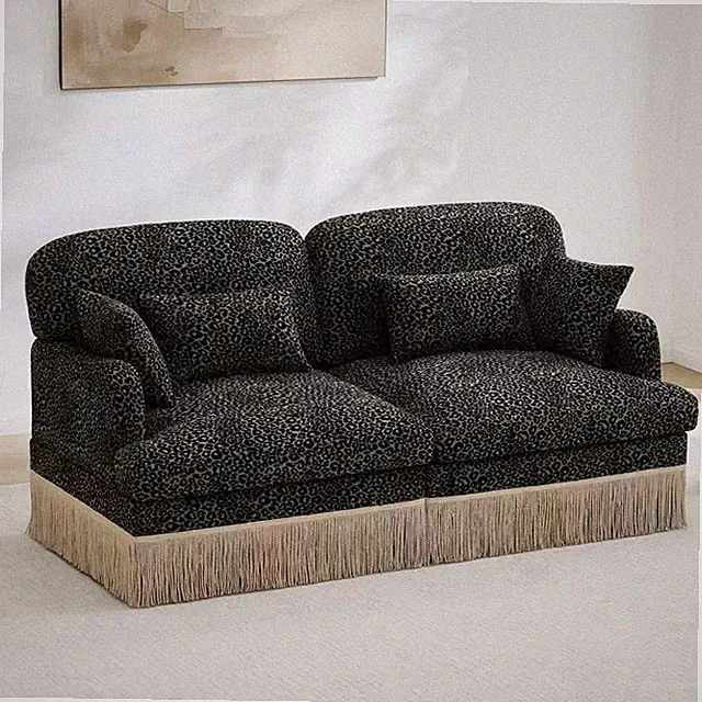 Modern Chenille Leopard Print Sectional Sofa Green Black Modular 2 Seat