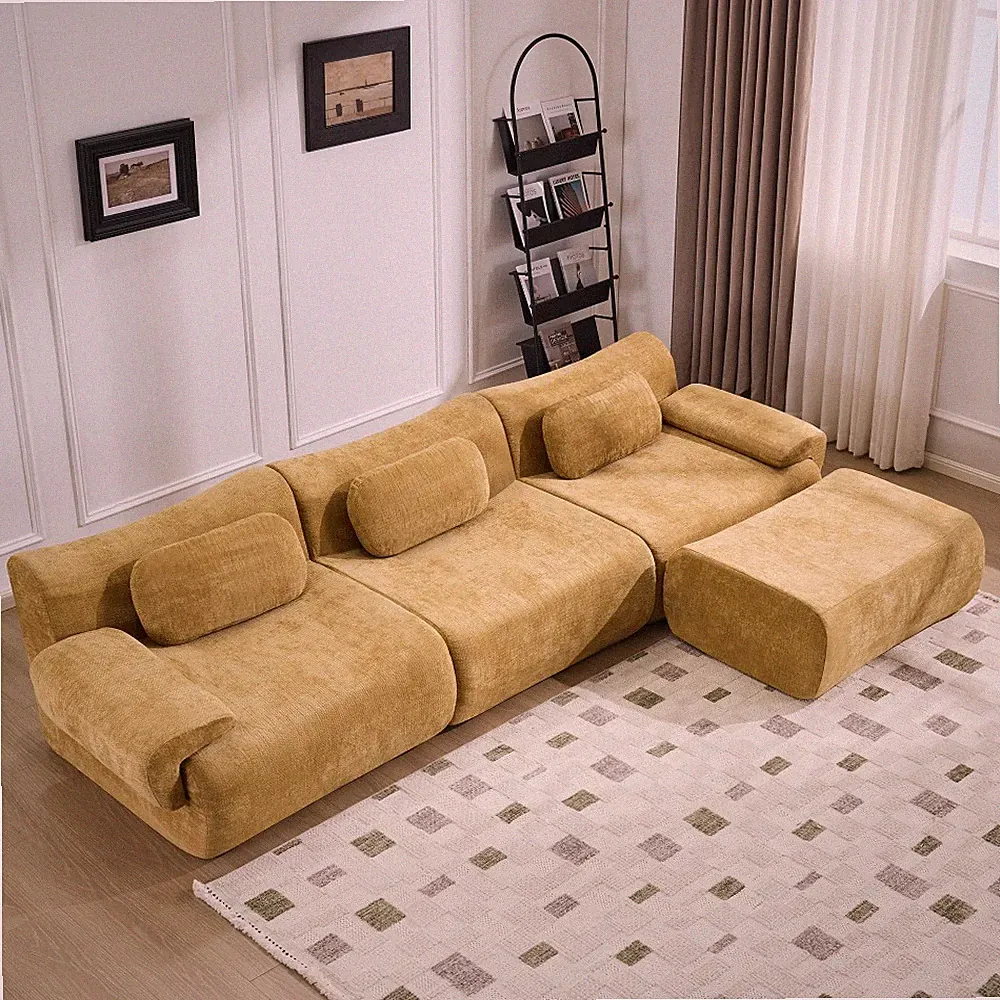 Modern Chenille Sectional Sofa 3-Seater, Modular with Pillows & Cushion Back